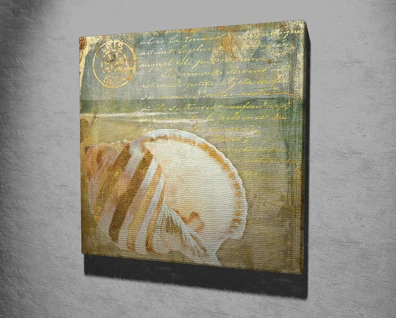 Lærredstryk 45x45 cm - Muslingeskal med subtile detaljer og teksturer - Beige / Blå / Grøn - Boligtilbehør - Billeder & kunst - Billeder på lærred