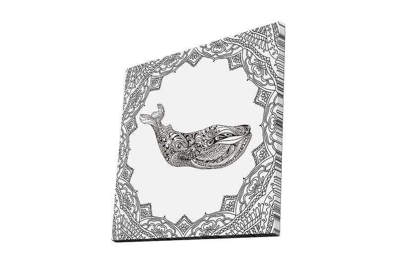 Lærredstryk 45x45 cm - Ornamental hval i detaljeret design, Sort / Hvid
