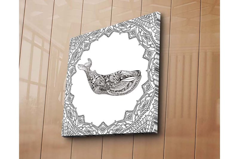 Lærredstryk 45x45 cm - Ornamental hval i detaljeret design - Sort / Hvid - Boligtilbehør - Billeder & kunst - Billeder på lærred