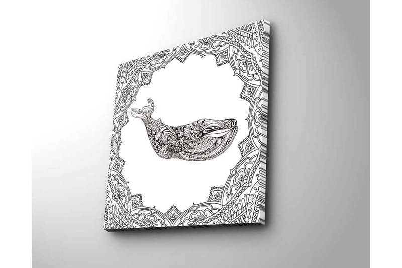 Lærredstryk 45x45 cm - Ornamental hval i detaljeret design - Sort / Hvid - Boligtilbehør - Billeder & kunst - Billeder på lærred