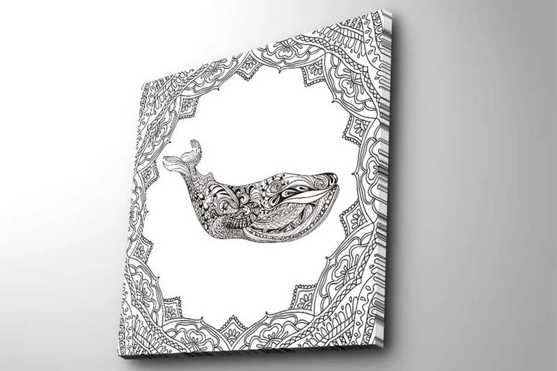 Lærredstryk 45x45 cm - Ornamental hval med detaljeret mønster - Sort / Hvid - Boligtilbehør - Billeder & kunst - Billeder på lærred