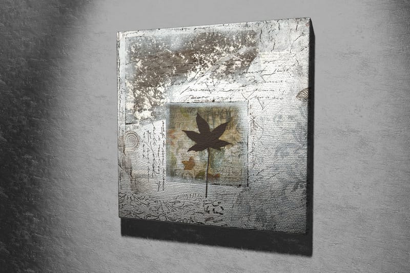 Lærredstryk 45x45 cm - Silhuet af et blad mod en abstrakt baggrund - Sort / Blå / Grøn - Boligtilbehør - Billeder & kunst - Billeder på lærred