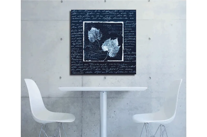 Lærredstryk 45x45 cm - Silhuetter af blade på en mørk baggrund med en tekstureret overflade - Sort / Hvid - Boligtilbehør - Billeder & kunst - Billeder på lærred