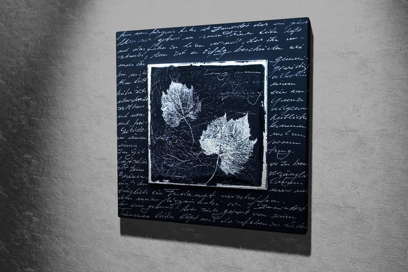 Lærredstryk 45x45 cm - Silhuetter af blade på en mørk baggrund med en tekstureret overflade - Sort / Hvid - Boligtilbehør - Billeder & kunst - Billeder på lærred