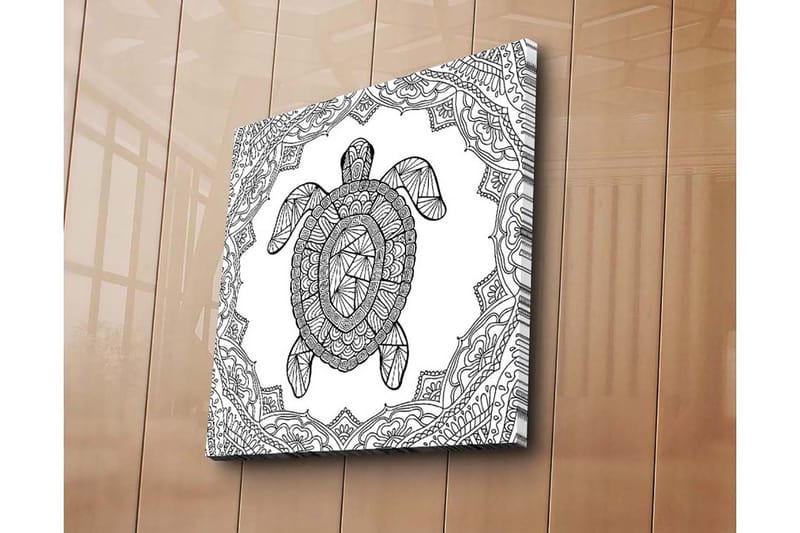 Lærredstryk 45x45 cm - Skildpadde i geometrisk stil omgivet af dekorative mønstre - Sort / Hvid - Boligtilbehør - Billeder & kunst - Billeder på lærred