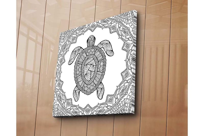 Lærredstryk 45x45 cm - Skildpadde i geometrisk stil omgivet af dekorative mønstre - Sort / Hvid - Boligtilbehør - Billeder & kunst - Billeder på lærred