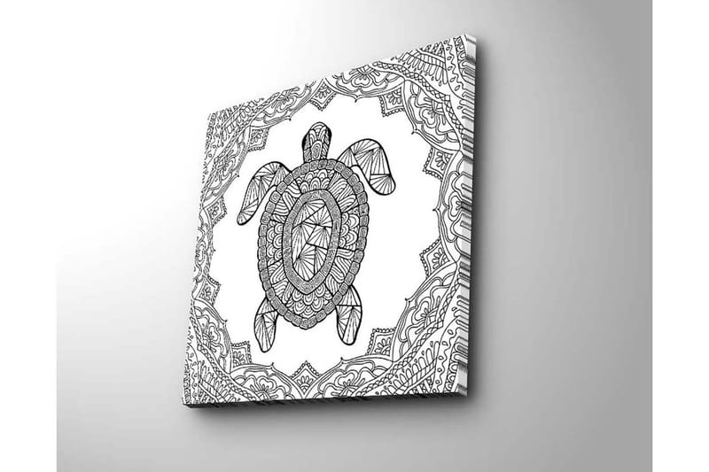 Lærredstryk 45x45 cm - Skildpadde i geometrisk stil omgivet af dekorative mønstre - Sort / Hvid - Boligtilbehør - Billeder & kunst - Billeder på lærred