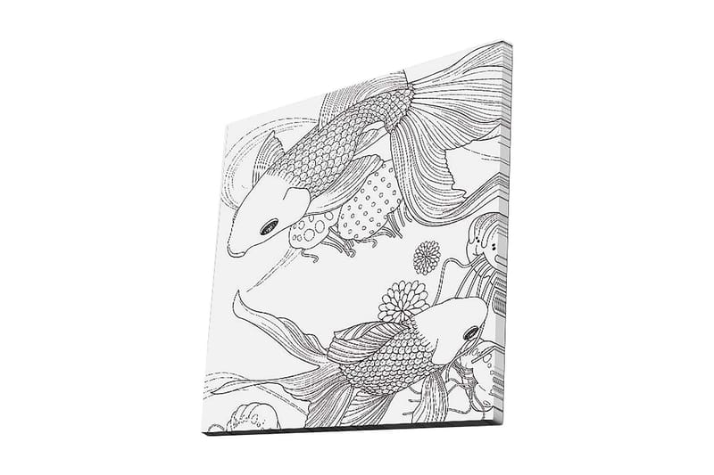 Lærredstryk 45x45 cm - Smuk koifisk i en legende komposition, Sort / Hvid