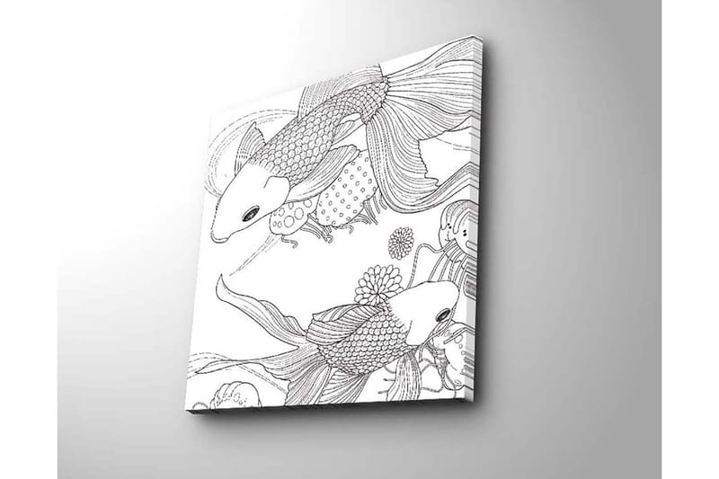 Lærredstryk 45x45 cm - Smuk koifisk i en legende komposition - Sort / Hvid - Boligtilbehør - Billeder & kunst - Billeder på lærred