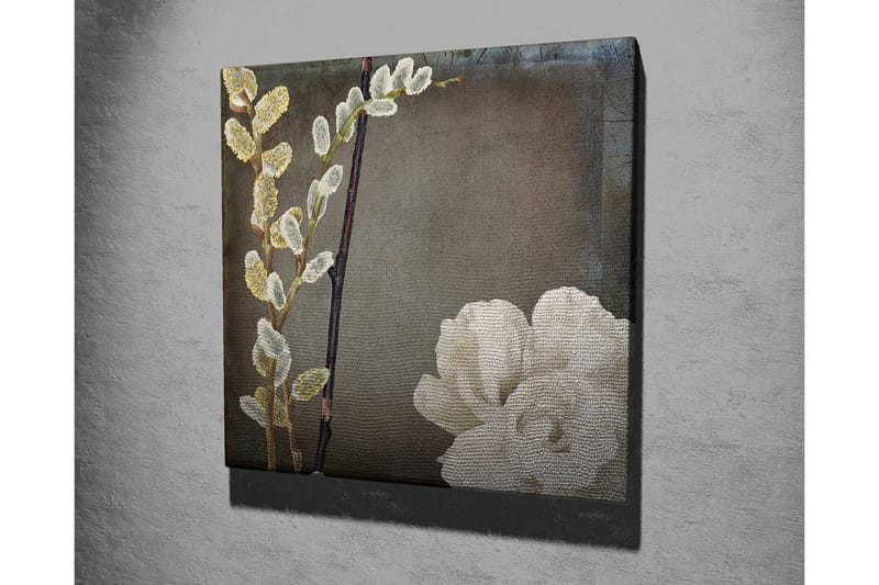 Lærredstryk 45x45 cm - Smuk komposition af blomster og kviste - Hvid / Grå / Beige - Boligtilbehør - Billeder & kunst - Billeder på lærred