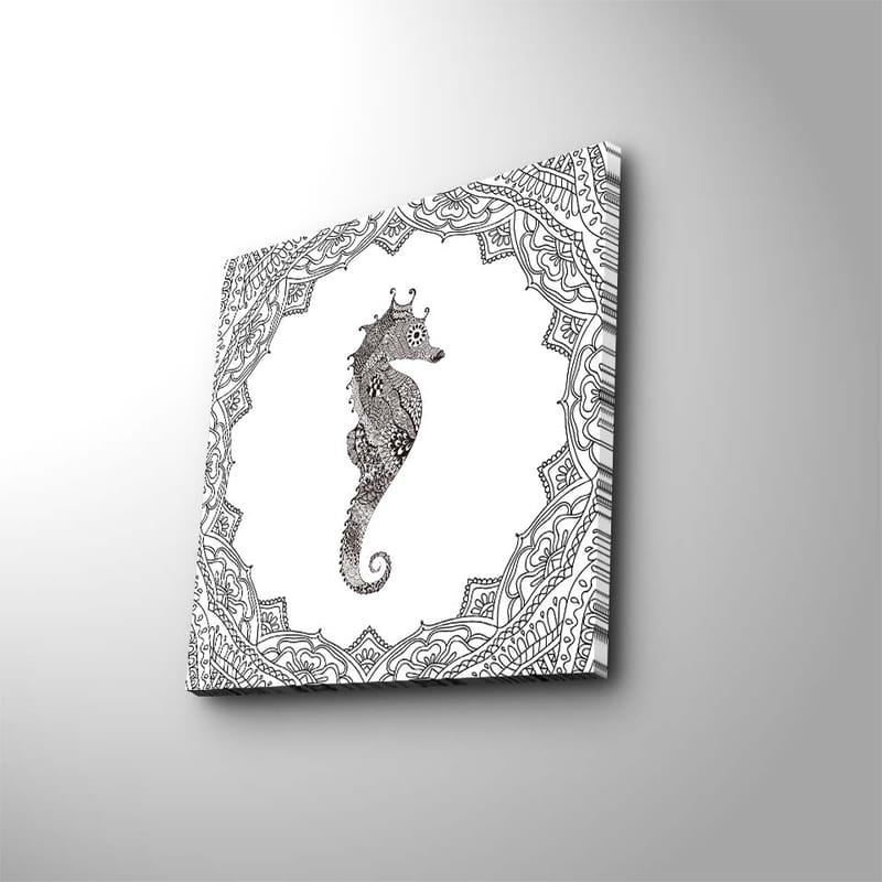 Lærredstryk 45x45 cm - Smuk søhest i detaljeret ramme - Sort / Hvid - Boligtilbehør - Billeder & kunst - Billeder på lærred