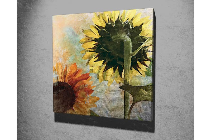 Lærredstryk 45x45 cm - Solsikker i livlige farver - Gul / Orange / Grøn - Boligtilbehør - Billeder & kunst - Billeder på lærred