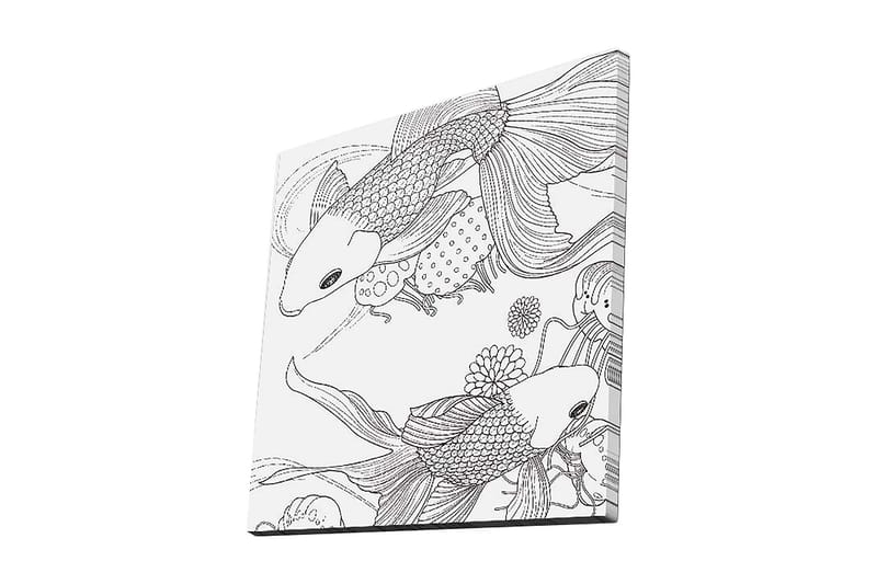 Lærredstryk 45x45 cm - Sort-hvid koifisk i en legende komposition, Sort / Hvid