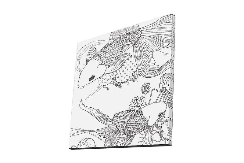 Lærredstryk 45x45 cm - Sort-hvid koifisk i en legende komposition, Sort / Hvid