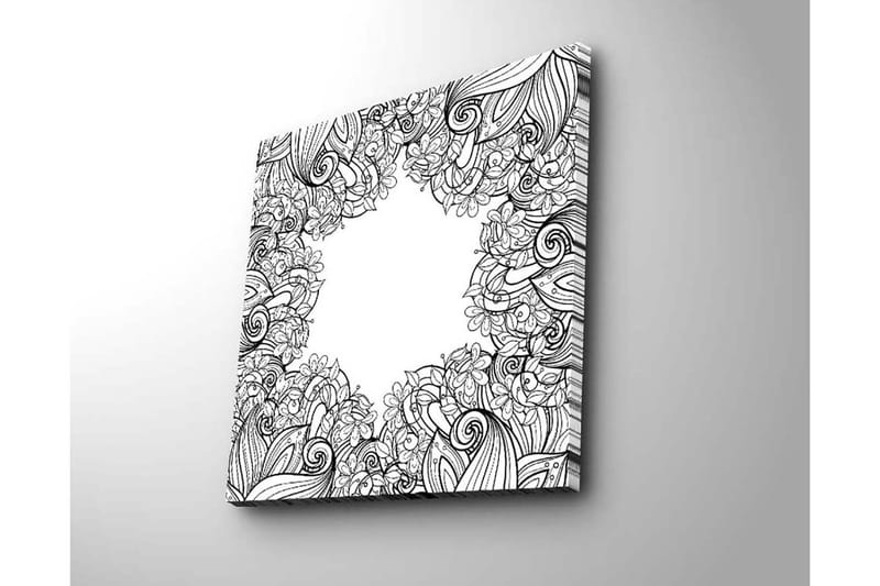 Lærredstryk 45x45 cm - Sort-hvidt mønster af blomster og skriftruller - Sort / Hvid - Boligtilbehør - Billeder & kunst - Billeder på lærred