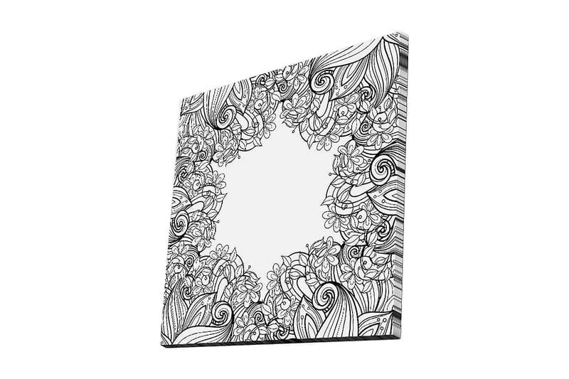 Lærredstryk 45x45 cm - Sort-hvidt mønster af blomster og skriftruller - Sort / Hvid - Boligtilbehør - Billeder & kunst - Billeder på lærred
