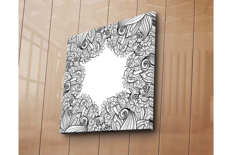 Lærredstryk 45x45 cm - Sort-hvidt mønster af blomster og skriftruller - Sort / Hvid - Boligtilbehør - Billeder & kunst - Billeder på lærred