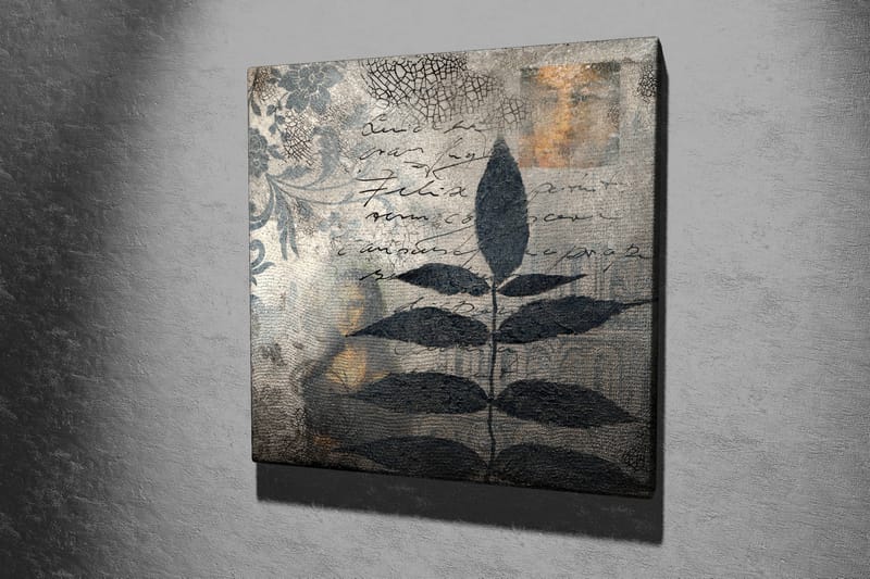 Lærredstryk 45x45 cm - Sort løv mod en abstrakt baggrund - Sort / Grå / Beige - Boligtilbehør - Billeder & kunst - Billeder på lærred