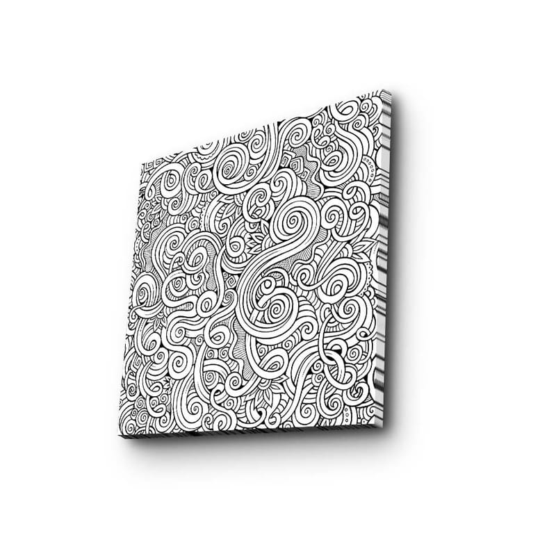 Lærredstryk 45x45 cm - Sort og hvidt mønster med buede linjer og spiraler - Sort / Hvid - Boligtilbehør - Billeder & kunst - Billeder på lærred