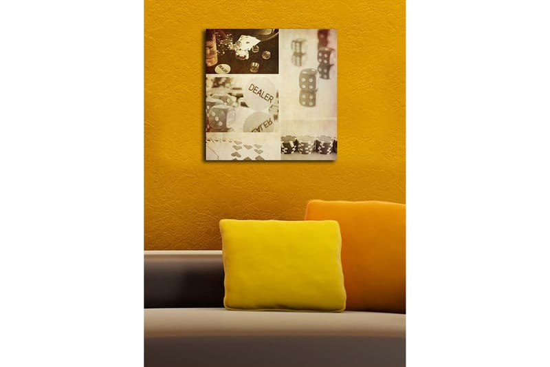 Lærredstryk 45x45 cm - Spilrelateret komposition med terninger og chips - Grå / Hvid / Beige - Boligtilbehør - Billeder & kunst - Billeder på lærred