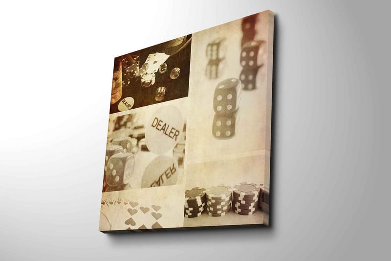 Lærredstryk 45x45 cm - Spilrelateret komposition med terninger og chips - Grå / Hvid / Beige - Boligtilbehør - Billeder & kunst - Billeder på lærred