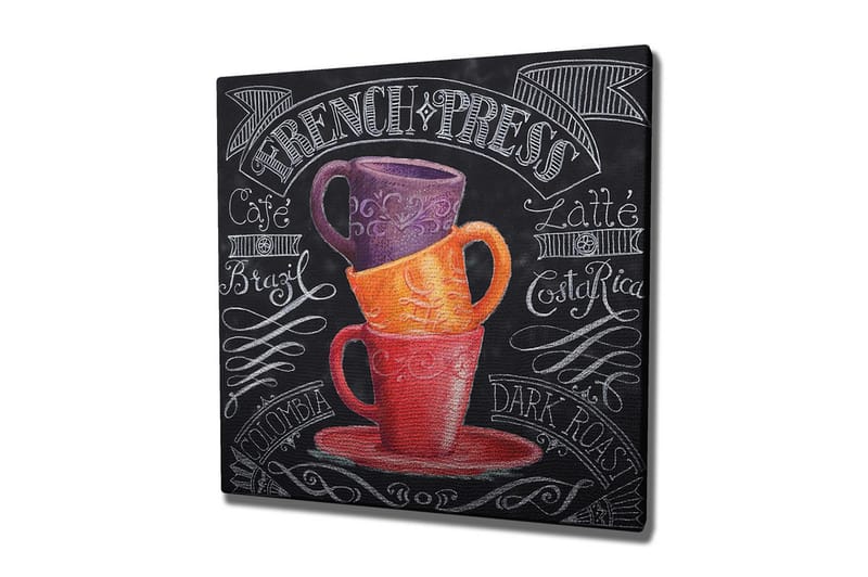 Lærredstryk 45x45 cm - Stablede kaffekopper i livlige farver - Lilla / Orange / Rød - Boligtilbehør - Billeder & kunst - Billeder på lærred