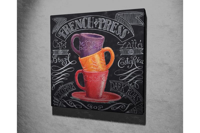 Lærredstryk 45x45 cm - Stablede kaffekopper i livlige farver - Lilla / Orange / Rød - Boligtilbehør - Billeder & kunst - Billeder på lærred