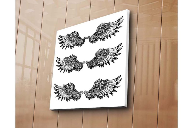 Lærredstryk 45x45 cm - Stiliserede fuglevinger i symmetrisk arrangement, Sort / Hvid