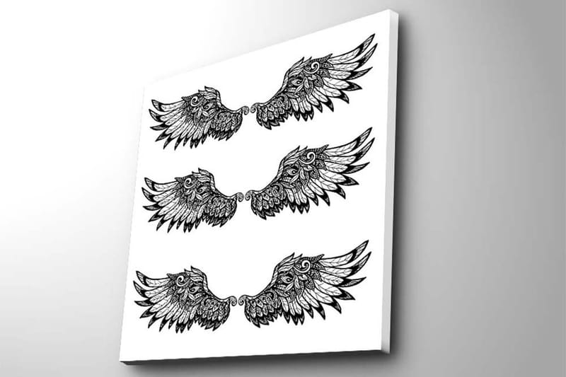 Lærredstryk 45x45 cm - Stiliserede fuglevinger i symmetrisk arrangement - Sort / Hvid - Boligtilbehør - Billeder & kunst - Billeder på lærred