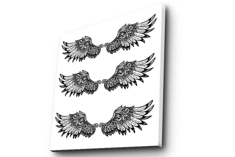 Lærredstryk 45x45 cm - Stiliserede fuglevinger i symmetrisk arrangement - Sort / Hvid - Boligtilbehør - Billeder & kunst - Billeder på lærred