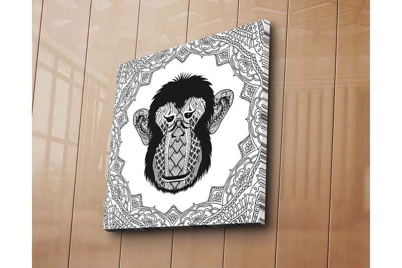 Lærredstryk 45x45 cm - Stiliseret abe med detaljeret mønster - Sort / Hvid - Boligtilbehør - Billeder & kunst - Billeder på lærred