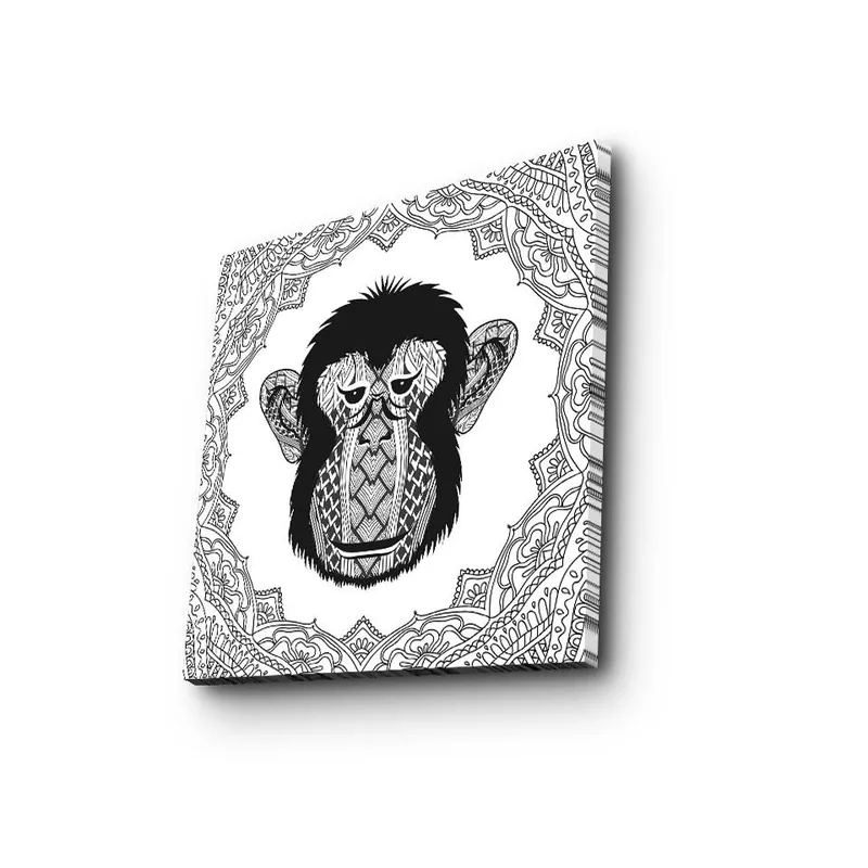 Lærredstryk 45x45 cm - Stiliseret abe med indviklede mønstre - Sort / Hvid - Boligtilbehør - Billeder & kunst - Billeder på lærred