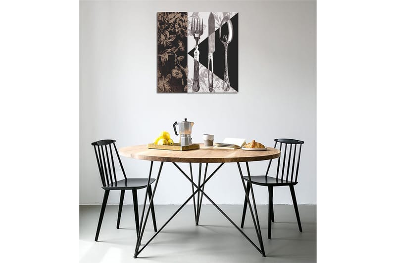 Lærredstryk 45x45 cm - Stiliseret komposition af bestik og blomster - Sort / Grå / Beige - Boligtilbehør - Billeder & kunst - Billeder på lærred