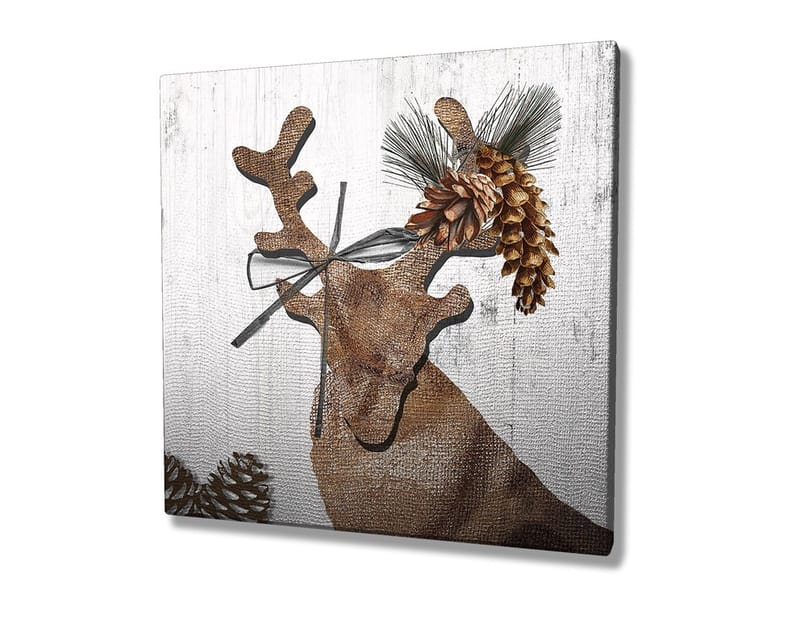 Lærredstryk 45x45 cm - Stiliseret rensdyr med kogler og grønt som dekoration - Brun / Beige / Grøn - Boligtilbehør - Billeder & kunst - Billeder på lærred