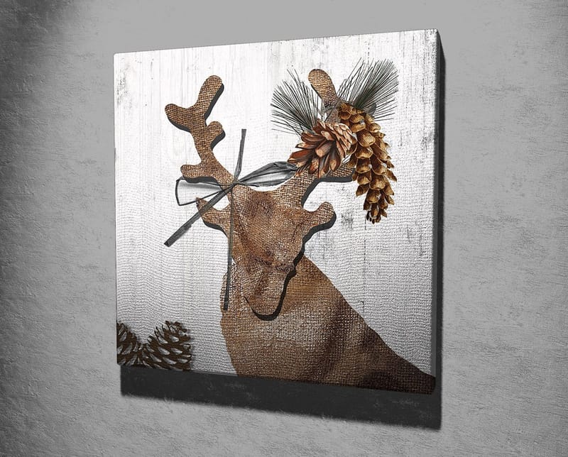 Lærredstryk 45x45 cm - Stiliseret rensdyr med kogler og grønt som dekoration - Brun / Beige / Grøn - Boligtilbehør - Billeder & kunst - Billeder på lærred