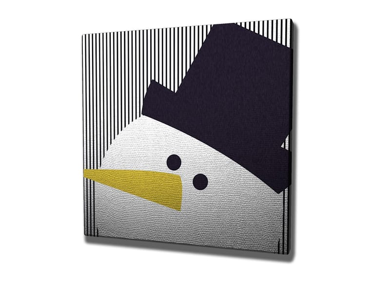 Lærredstryk 45x45 cm - Stiliseret snemand med hat og gult næb - Sort / Hvid / Gul - Boligtilbehør - Billeder & kunst - Billeder på lærred
