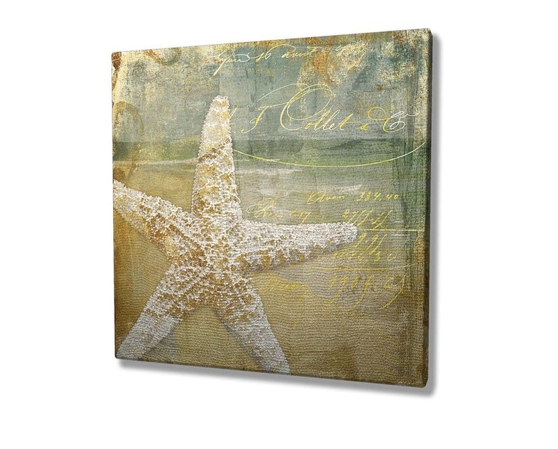 Lærredstryk 45x45 cm - Stjerne i sand med vintage-inspireret baggrund - Guld / Beige / Lyseblå - Boligtilbehør - Billeder & kunst - Billeder på lærred