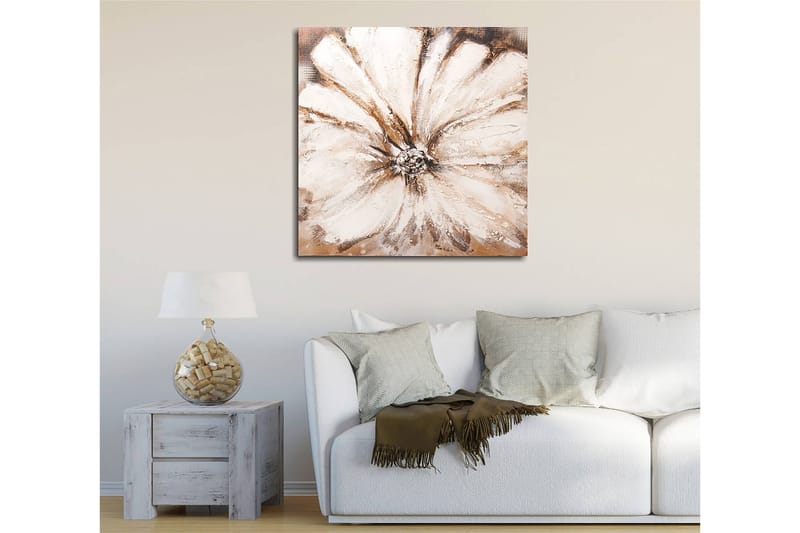 Lærredstryk 45x45 cm - Storslået blomst i bløde, neutrale toner - Hvid / Beige / Brun - Boligtilbehør - Billeder & kunst - Billeder på lærred
