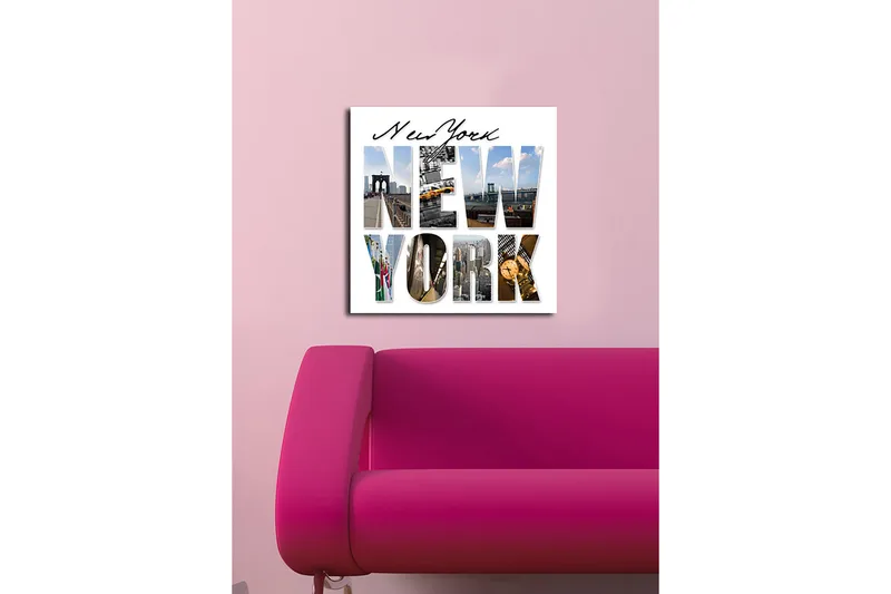 Lærredstryk 45x45 cm - Storslået collage af New Yorks ikoniske vartegn - Gul / Blå / Grå - Boligtilbehør - Billeder & kunst - Billeder på lærred