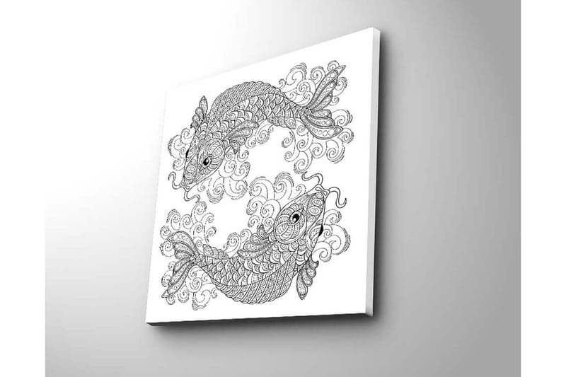 Lærredstryk 45x45 cm - To stiliserede fisk i en dynamisk komposition - Sort / Hvid - Boligtilbehør - Billeder & kunst - Billeder på lærred