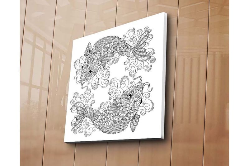 Lærredstryk 45x45 cm - To stiliserede fisk i en dynamisk komposition - Sort / Hvid - Boligtilbehør - Billeder & kunst - Billeder på lærred