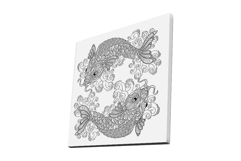 Lærredstryk 45x45 cm - To stiliserede fisk i en dynamisk komposition, Sort / Hvid