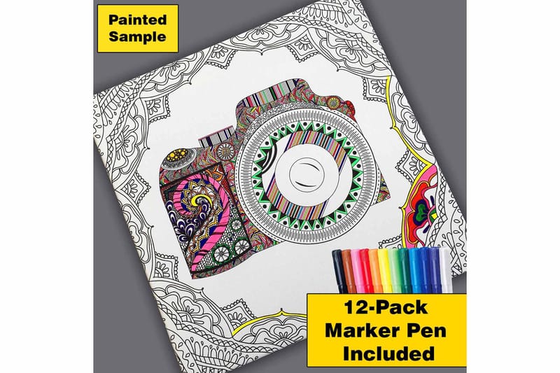 Lærredstryk 45x45 cm - Ugle i detaljeret stregtegning omgivet af ornamentale mønstre - Sort / Hvid - Boligtilbehør - Billeder & kunst - Billeder på lærred