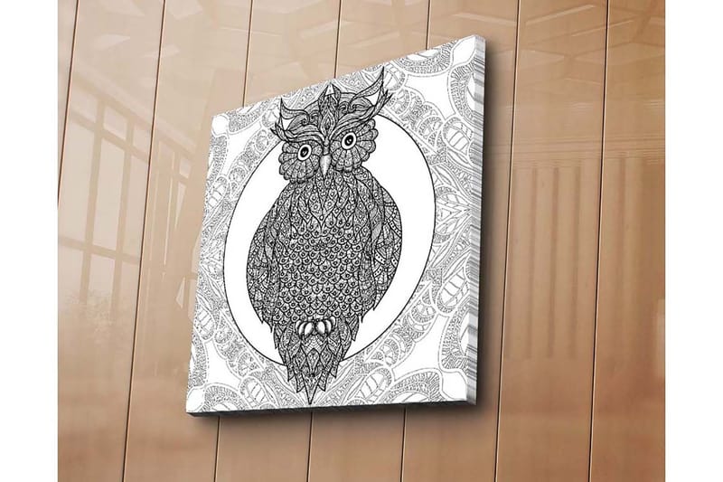 Lærredstryk 45x45 cm - Ugle med indviklede mønstre i sort-hvid - Sort / Hvid - Boligtilbehør - Billeder & kunst - Billeder på lærred
