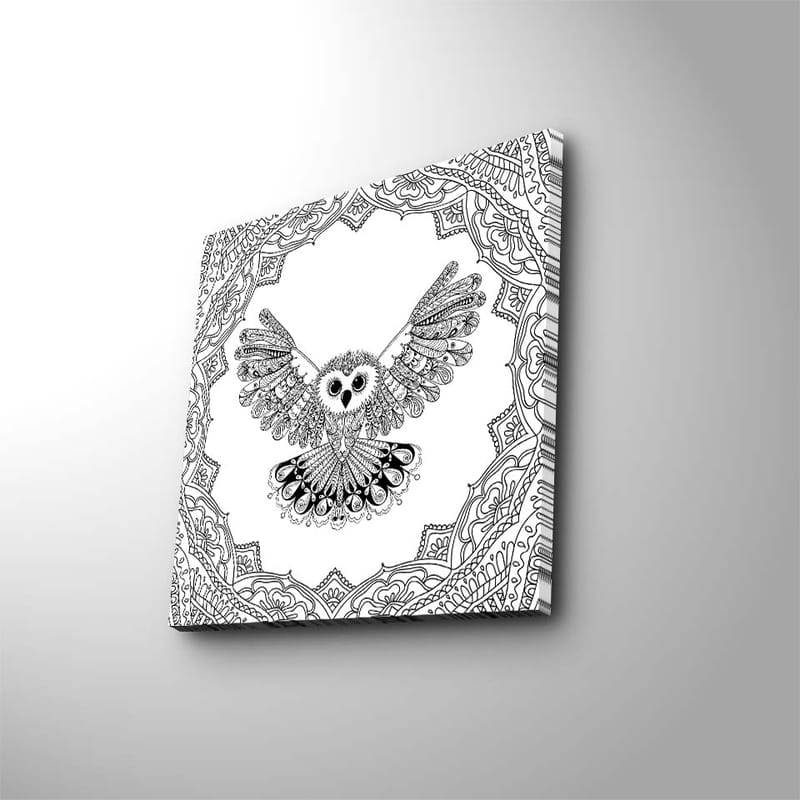 Lærredstryk 45x45 cm - Ugle med udstrakte vinger i en detaljeret ramme - Sort / Hvid - Boligtilbehør - Billeder & kunst - Billeder på lærred