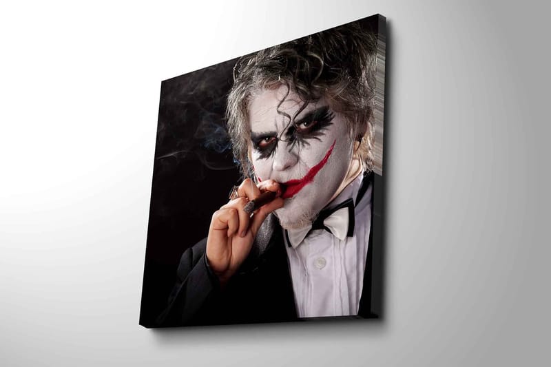 Lærredstryk 45x45 cm - Uhyggelig figur med klovnemakeup og cigar - Hvid / Sort / Rød - Boligtilbehør - Billeder & kunst - Billeder på lærred