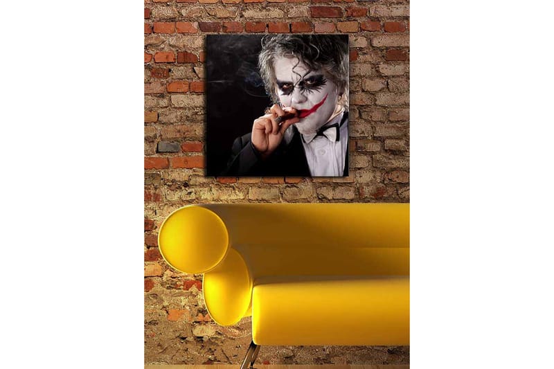 Lærredstryk 45x45 cm - Uhyggelig figur med klovnemakeup og cigar - Hvid / Sort / Rød - Boligtilbehør - Billeder & kunst - Billeder på lærred