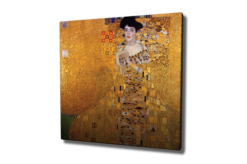 Lærredstryk 45x45 cm - Portræt af en kvinde i en gylden kjole med dekorative mønstre - Guld / Sort / Hvid - Boligtilbehør - Billeder & kunst - Billeder på lærred