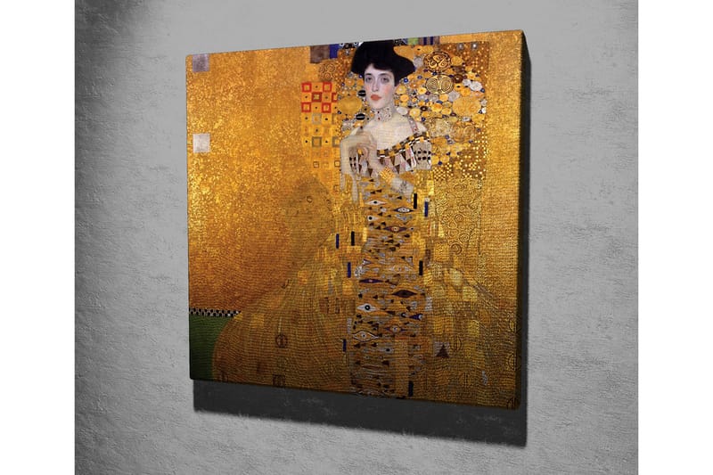 Lærredstryk 45x45 cm - Portræt af en kvinde i en gylden kjole med dekorative mønstre - Guld / Sort / Hvid - Boligtilbehør - Billeder & kunst - Billeder på lærred