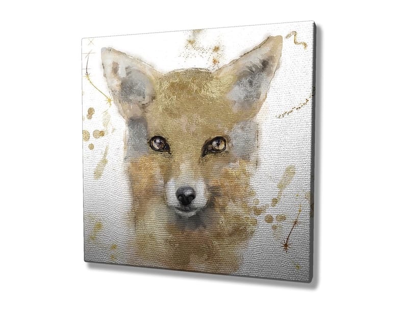 Lærredstryk 45x45 cm - Portræt af en ræv med bløde penselstrøg - Guld / Beige / Sort - Boligtilbehør - Billeder & kunst - Billeder på lærred